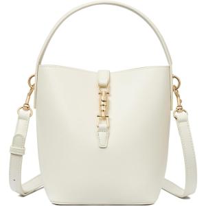 imageBOSTANTEN Small Bucket Bag for Women Crossbody Bags Trendy Vegan Leather Shoulder Purses Designer Ladies HandbagsWhite