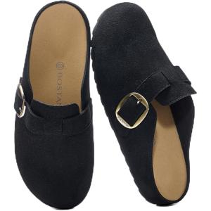 imageBOSTANTEN Clogs for Women Suede Mules with Arch Support Slip On Potato Shoes Versatile for Home and OutdoorBlack