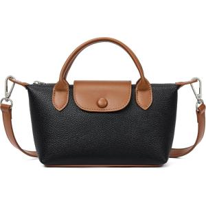 imageBOSTANTEN Small Crossbody Bags for Women Top Handle Purse Vegan Leather Shoulder Handbags for Daily TravelAblack With Brown
