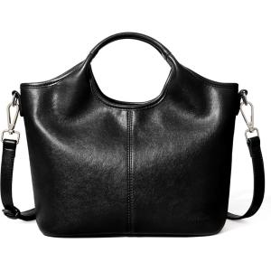 imageBOSTANTEN Small Vegan Leather Purses for Women Ladies Handbag Top Handle Satchel Crossbody Bag Detachable Shoulder StrapBlack