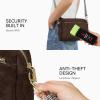 imageBOSTANTEN Small Crossbody Purse for Women Triple Zip Cell Phone Leather Handbag with Colored Shoulder StrapSuede Coffee