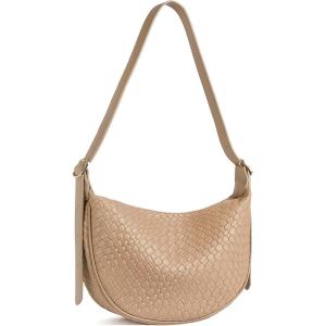 imageBOSTANTEN Purses for Women Crescent Crossbody Bag Vegan Leather Shoulder Hobo Handbag Adjustable StrapSmall Apricot