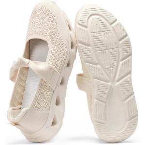 imageBOSTANTEN Comfortable Mary Jane Sneakers for Women  Lightweight amp Breathable Slip On Casual Shoes 2026 Wide Toe Box Cushioned Sole for AllDay WalkingWorkBeige