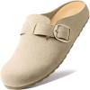 imageBOSTANTEN Clogs for Women Wide Width Comfortable Suede Mules with Soft Footbed and Arch Support Cute Slip On Potato ShoesTaupe
