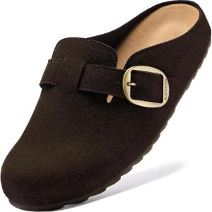 imageBOSTANTEN Clogs for Women Wide Width Comfortable Suede Mules with Soft Footbed and Arch Support Cute Slip On Potato ShoesCoffee