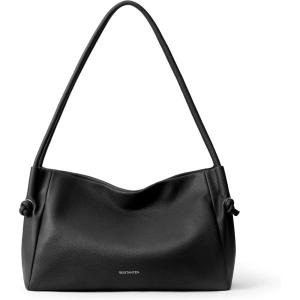 imageBOSTANTEN Shoulder Bag for Women Pebbled Vegan Leather Purses Soft Hobo Handbag Supple Bag for Travel WorkBlack