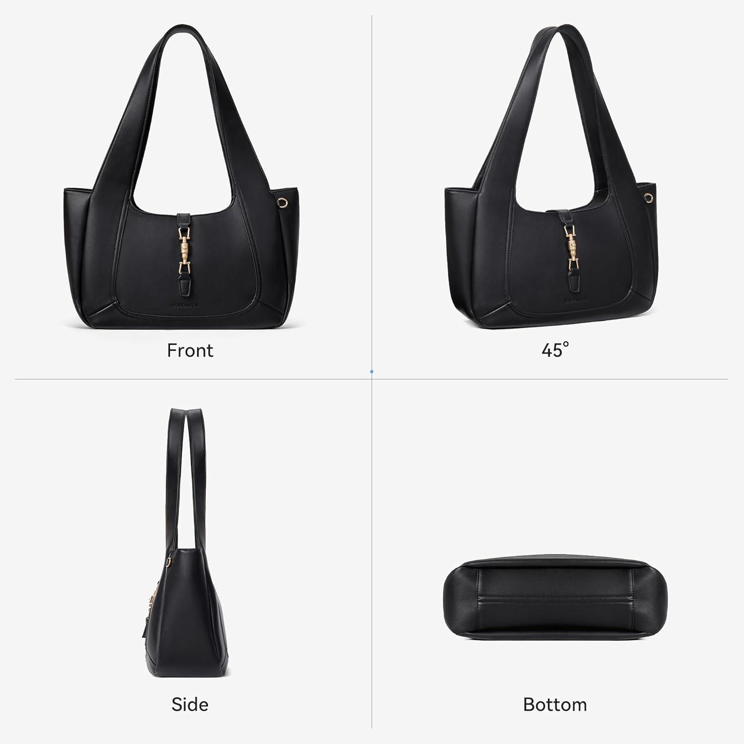 imageBOSTANTEN Vintage Shoulder Bag for Women Suede Leather Tote Bag Ladies Lightweight Dumpling Handbag for Work Date TravelBlack