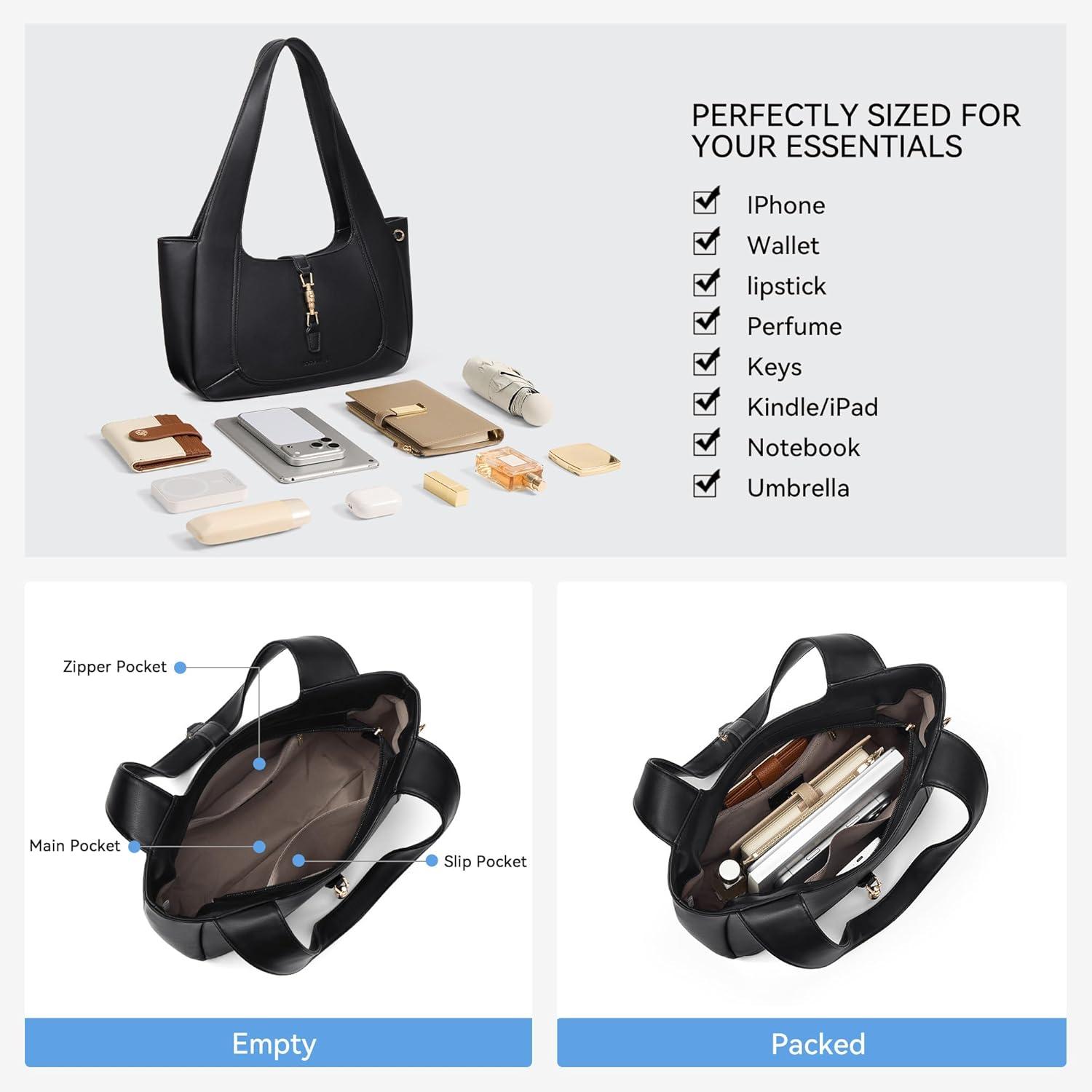 imageBOSTANTEN Vintage Shoulder Bag for Women Suede Leather Tote Bag Ladies Lightweight Dumpling Handbag for Work Date TravelBlack