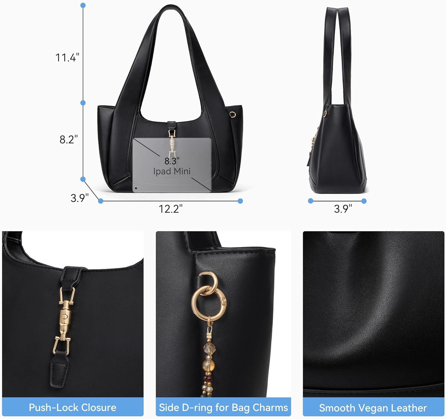 imageBOSTANTEN Vintage Shoulder Bag for Women Suede Leather Tote Bag Ladies Lightweight Dumpling Handbag for Work Date TravelBlack