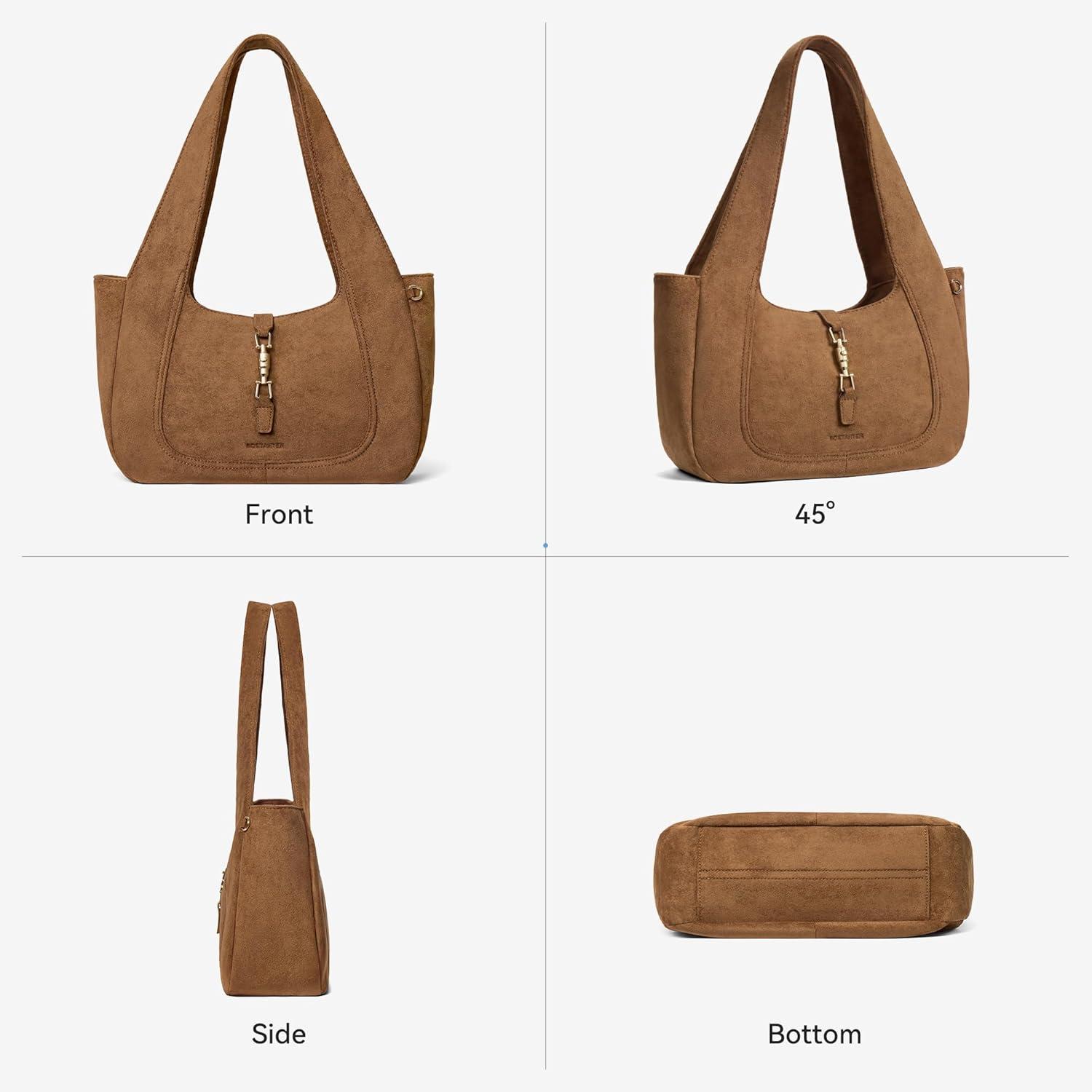 imageBOSTANTEN Vintage Shoulder Bag for Women Suede Leather Tote Bag Ladies Lightweight Dumpling Handbag for Work Date TravelSuede Brown