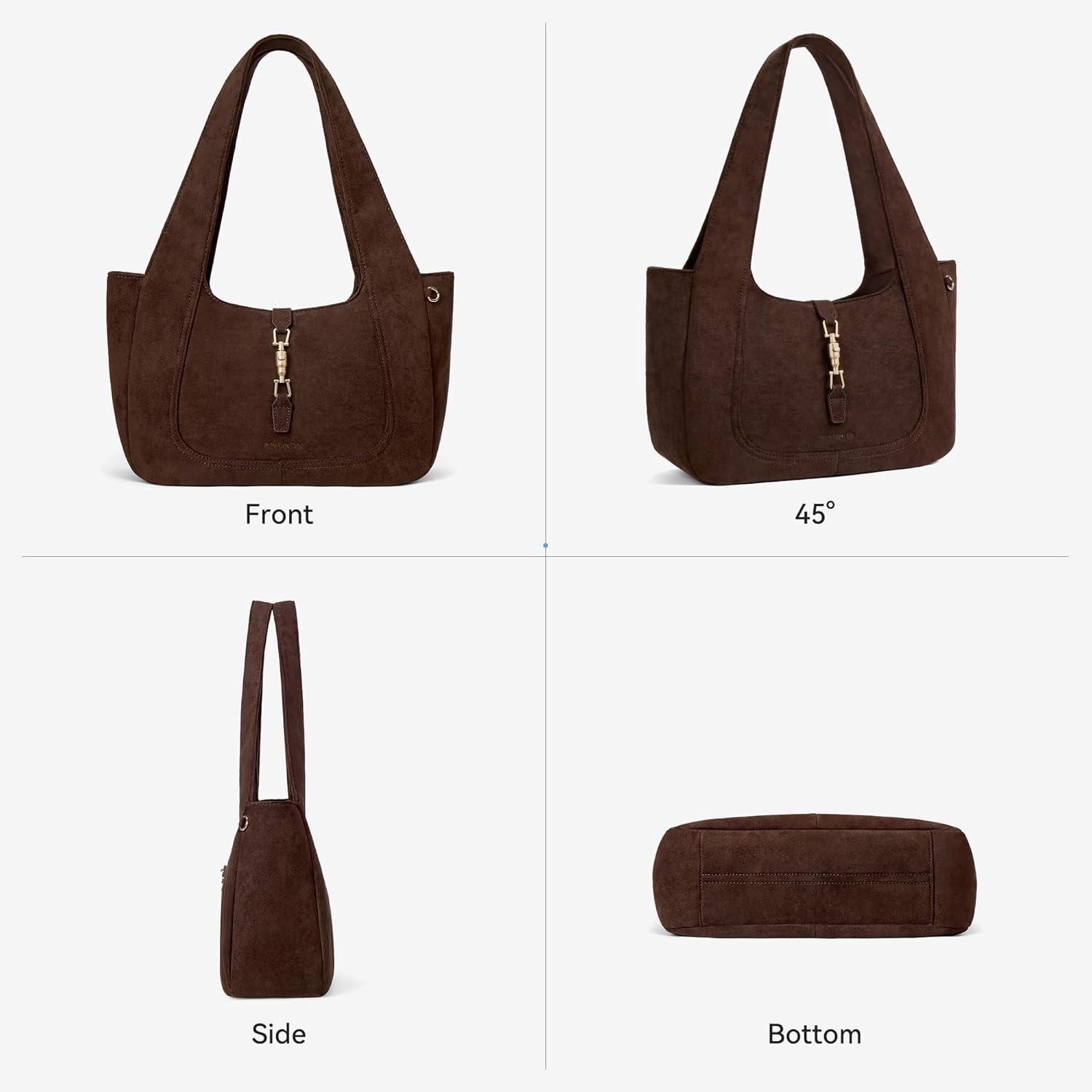 imageBOSTANTEN Vintage Shoulder Bag for Women Suede Leather Tote Bag Ladies Lightweight Dumpling Handbag for Work Date TravelSuede Coffee