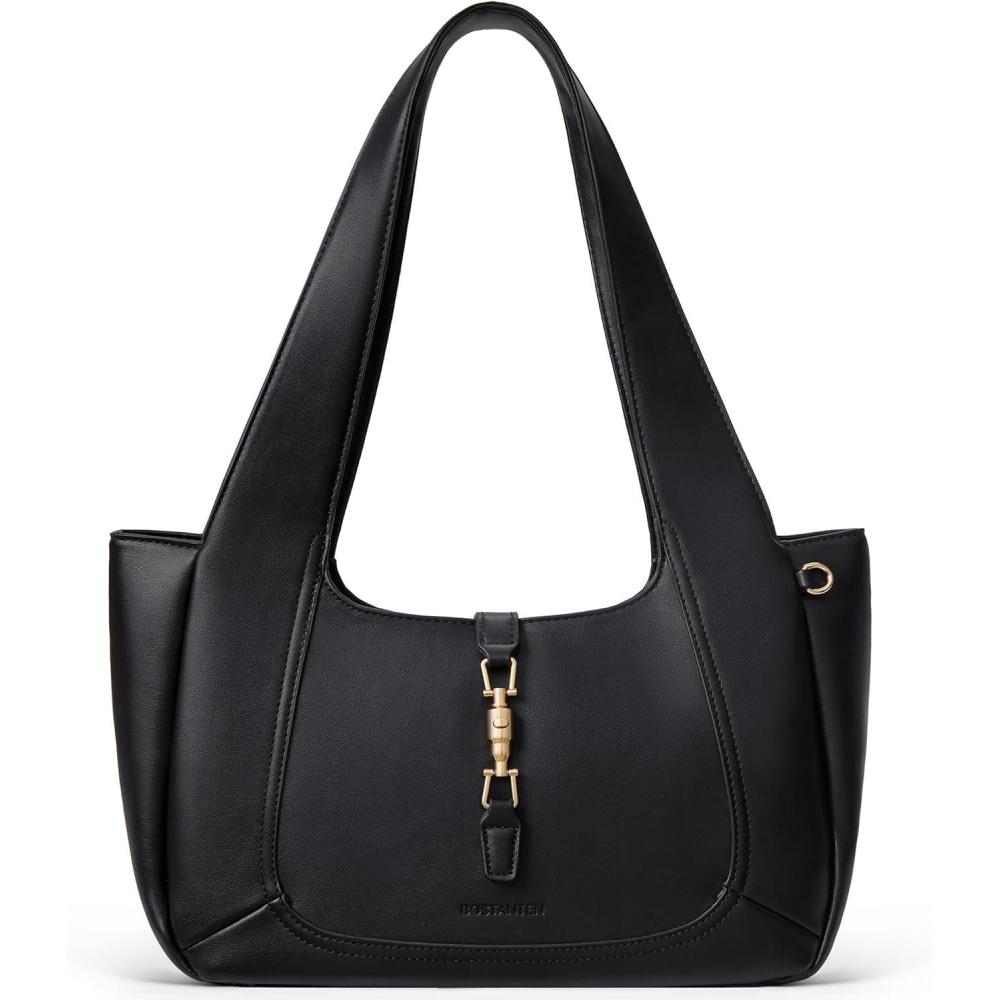 imageBOSTANTEN Vintage Shoulder Bag for Women Suede Leather Tote Bag Ladies Lightweight Dumpling Handbag for Work Date TravelBlack