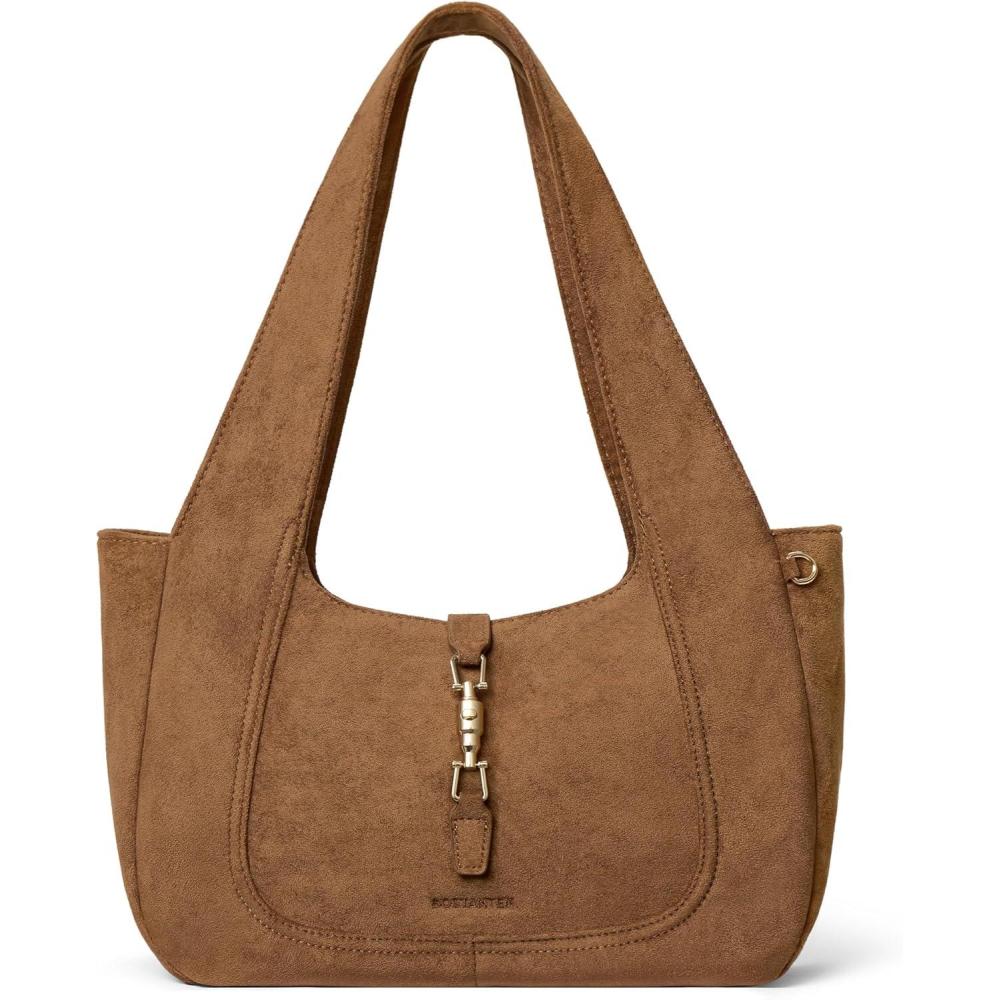 imageBOSTANTEN Vintage Shoulder Bag for Women Suede Leather Tote Bag Ladies Lightweight Dumpling Handbag for Work Date TravelSuede Brown