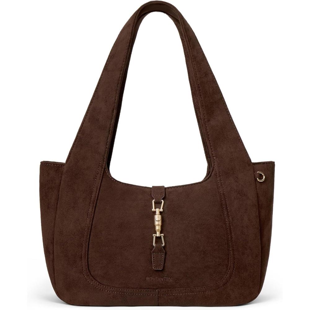 imageBOSTANTEN Vintage Shoulder Bag for Women Suede Leather Tote Bag Ladies Lightweight Dumpling Handbag for Work Date TravelSuede Coffee