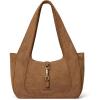 imageBOSTANTEN Vintage Shoulder Bag for Women Suede Leather Tote Bag Ladies Lightweight Dumpling Handbag for Work Date TravelSuede Brown