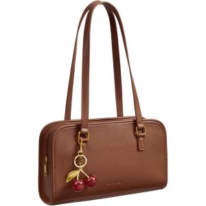 imageBOSTANTEN Shoulder Bag for Women Vegan Leather Purse with Cherry Charm Medium Handbag with Zipper for Daily UseCoffee