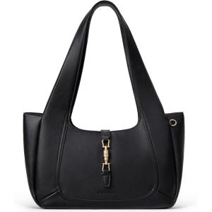 imageBOSTANTEN Vintage Shoulder Bag for Women Suede Leather Tote Bag Ladies Lightweight Dumpling Handbag for Work Date TravelBlack