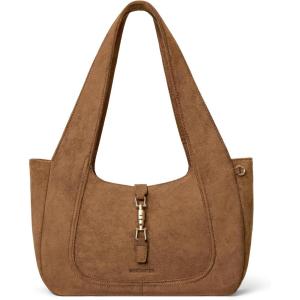 imageBOSTANTEN Vintage Shoulder Bag for Women Suede Leather Tote Bag Ladies Lightweight Dumpling Handbag for Work Date TravelSuede Brown