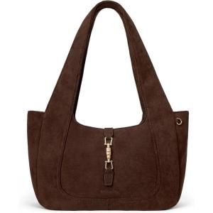 imageBOSTANTEN Vintage Shoulder Bag for Women Suede Leather Tote Bag Ladies Lightweight Dumpling Handbag for Work Date TravelSuede Coffee