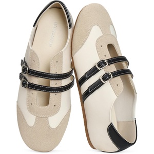 image:imageBOSTANTEN Mary Jane Flats Ballet Sneakers for Women Retro Trainer Style Casual Shoes with Breathable Lining and Cushioned Comfort for Daily WalkingBeige