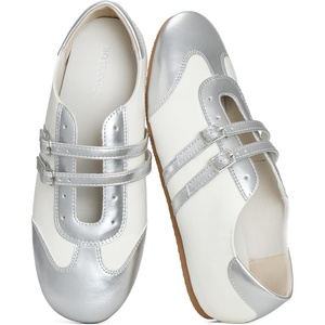 image:imageBOSTANTEN Mary Jane Flats Ballet Sneakers for Women Retro Trainer Style Casual Shoes with Breathable Lining and Cushioned Comfort for Daily WalkingSilver