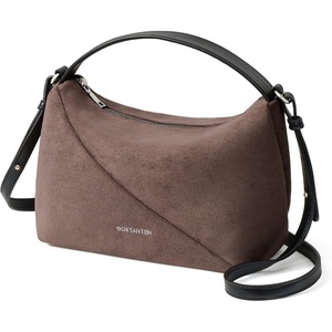 image:imageBOSTANTEN Suede Leather Crossbody Bags for Women Vintage Shoulder Purse Slouchy Hobo Handbag with Adjustable StrapSuede Black With Coffee