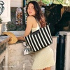 image:imageBOSTANTEN Large Tote Bags for Women Summer Beach Bag Travel Shoulder Handbag Lightweight Purses for Vacation Commute EverydayFlyknitbeige and Black Striped