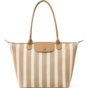 image:imageBOSTANTEN Large Tote Bags for Women Summer Beach Bag Travel Shoulder Handbag Lightweight Purses for Vacation Commute EverydayFlyknitkhaki and Beige Striped