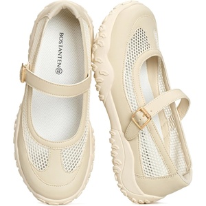 image:imageBOSTANTEN Mary Jane Sneakers Ballet Flats Breathable Mesh Cushioned Sole  Lightweight Mesh Design Comfortable Cushioning Insole for Allday Walking Antislip Outsole Cute Mary Jane amp Ballet StyleBeige