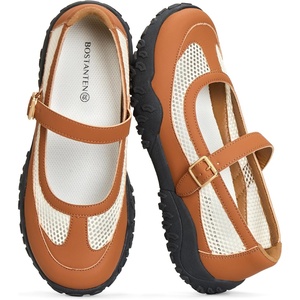 image:imageBOSTANTEN Mary Jane Sneakers Ballet Flats Breathable Mesh Cushioned Sole  Lightweight Mesh Design Comfortable Cushioning Insole for Allday Walking Antislip Outsole Cute Mary Jane amp Ballet StyleBrown