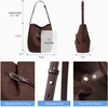 image:imageBOSTANTEN Suede Bucket Bag Soft Shoulder Purse Women Adjustable Strap  Soft suede Slouchy Front belted design Multi carrying style Roomy Lighweight Commute Dating WeekendCoffee