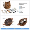 image:imageBOSTANTEN Suede Bucket Bag Soft Shoulder Purse Women Adjustable Strap  Soft suede Slouchy Front belted design Multi carrying style Roomy Lighweight Commute Dating WeekendBrown