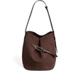 image:imageBOSTANTEN Suede Bucket Bag Soft Shoulder Purse Women Adjustable Strap  Soft suede Slouchy Front belted design Multi carrying style Roomy Lighweight Commute Dating WeekendCoffee