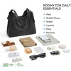 image:imageBOSTANTEN Shoulder Bag for Women 3Compartment Leather Purses and Handbags  Pebbled Leather Adjustable Strap Scarf Included Roomy Office to WeekendBlack