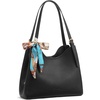 image:imageBOSTANTEN Shoulder Bag for Women 3Compartment Leather Purses and Handbags  Pebbled Leather Adjustable Strap Scarf Included Roomy Office to WeekendBlack