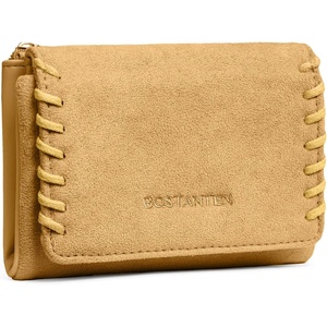 image:imageBOSTANTEN Small Wallet Women RFID Blocking Card Holder with Zipper Pocket  Soft Suede Pebble Leather Trifold ID Window Compact for Small Purse Daily Travel GiftsApricot