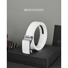 image:imageBOSTANTEN Ratchet Mens Belt Leather Trim to Fit 1 38 Gift Boxed  MicroAdjustable Buckle Smooth Sliding Customizable Fit Holeless Dress and Casual020  White