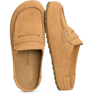 image:imageBOSTANTEN Clogs for Women Wide Toe Box Slip On Shoes LoaferStyle  Soft Suede Clogs Cushioned Comfort StretchFit Tongue Textured Sole Easy Casual StyleBrown