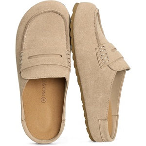 image:imageBOSTANTEN Clogs for Women Wide Toe Box Slip On Shoes LoaferStyle  Soft Suede Clogs Cushioned Comfort StretchFit Tongue Textured Sole Easy Casual StyleTaupe