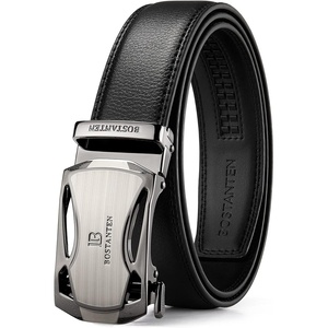 image:imageBOSTANTEN Ratchet Mens Belt Leather Trim to Fit 1 38 Gift Boxed  MicroAdjustable Buckle Smooth Sliding Customizable Fit Holeless Dress and Casual001 Black