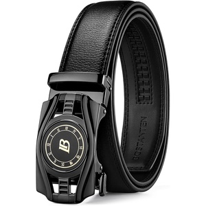 image:imageBOSTANTEN Ratchet Mens Belt Leather Trim to Fit 1 38 Gift Boxed  MicroAdjustable Buckle Smooth Sliding Customizable Fit Holeless Dress and Casual002black