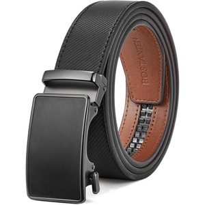 image:imageBOSTANTEN Ratchet Mens Belt Leather Trim to Fit 1 38 Gift Boxed  MicroAdjustable Buckle Smooth Sliding Customizable Fit Holeless Dress and Casual011  Black