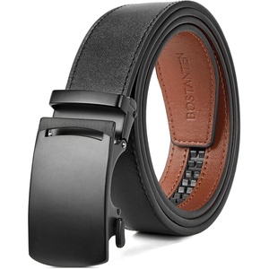 image:imageBOSTANTEN Ratchet Mens Belt Leather Trim to Fit 1 38 Gift Boxed  MicroAdjustable Buckle Smooth Sliding Customizable Fit Holeless Dress and Casual012  Black  Brown