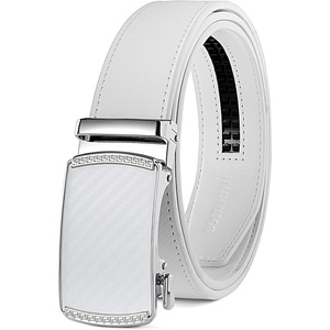 image:imageBOSTANTEN Ratchet Mens Belt Leather Trim to Fit 1 38 Gift Boxed  MicroAdjustable Buckle Smooth Sliding Customizable Fit Holeless Dress and Casual020  White