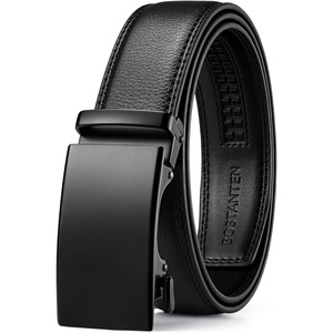 image:imageBOSTANTEN Ratchet Mens Belt Leather Trim to Fit 1 38 Gift Boxed  MicroAdjustable Buckle Smooth Sliding Customizable Fit Holeless Dress and CasualA01black