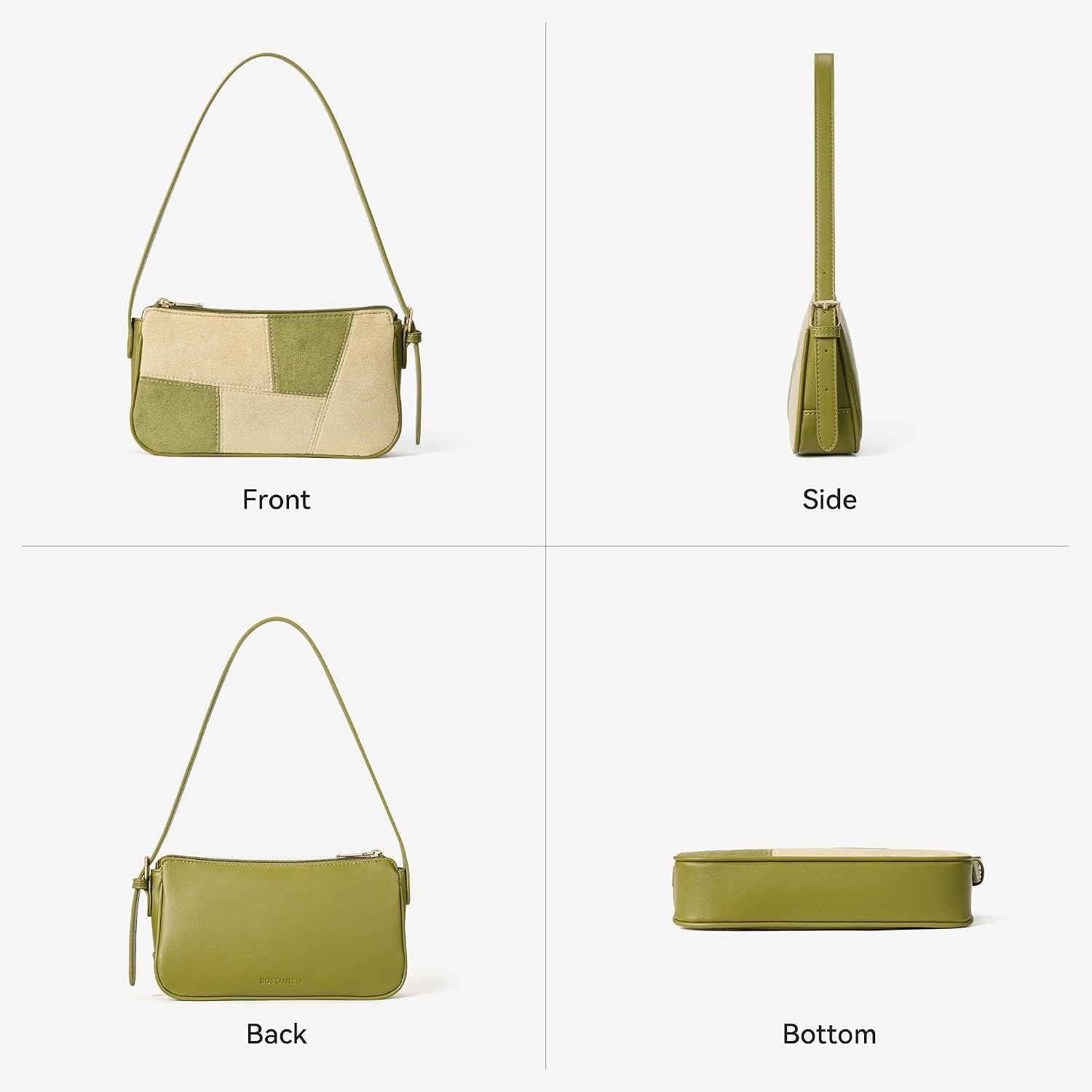 image:imageBOSTANTEN Patchwork Shoulder Bag for Women Y2K Small Purses Handbag  Soft Suede LeatherLightweightVintage StyleSmooth ZipperAdjustable Strapfor Weekends CommutingTurquoise Green