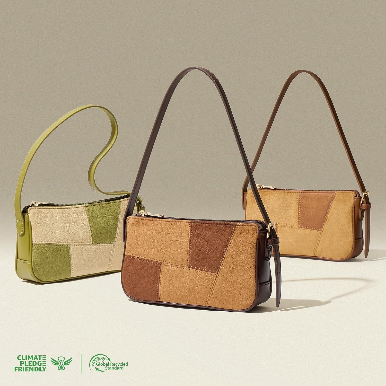 image:imageBOSTANTEN Patchwork Shoulder Bag for Women Y2K Small Purses Handbag  Soft Suede LeatherLightweightVintage StyleSmooth ZipperAdjustable Strapfor Weekends CommutingTurquoise Green
