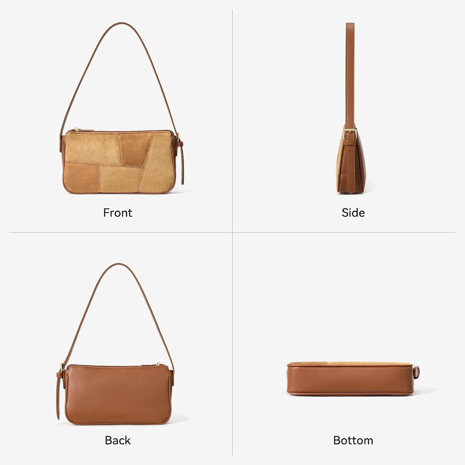 image:imageBOSTANTEN Patchwork Shoulder Bag for Women Y2K Small Purses Handbag  Soft Suede LeatherLightweightVintage StyleSmooth ZipperAdjustable Strapfor Weekends CommutingApricot With Brown