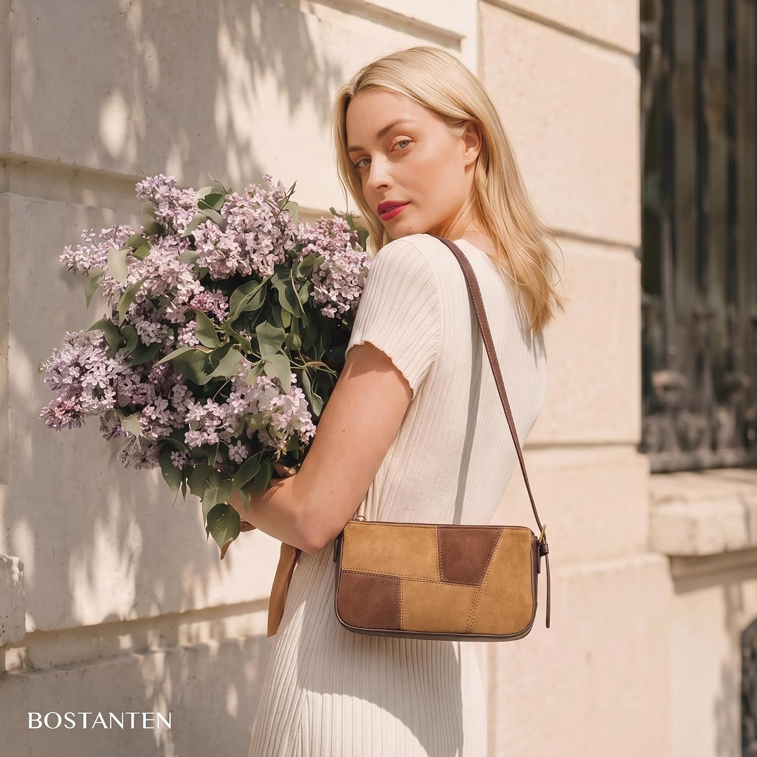 image:imageBOSTANTEN Patchwork Shoulder Bag for Women Y2K Small Purses Handbag  Soft Suede LeatherLightweightVintage StyleSmooth ZipperAdjustable Strapfor Weekends CommutingBrown With Coffee