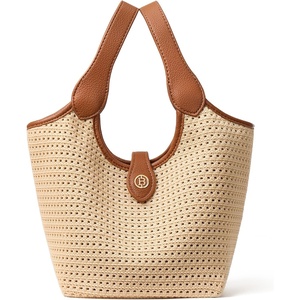 image:imageBOSTANTEN Bucket Bag for Women Small Crossbody Bag with Adjustable Strap  Convertible Shape Crochet with Vegan Leather Lightweight Designer Cute Summer Vacation Travel Daily UseCrochet Brown